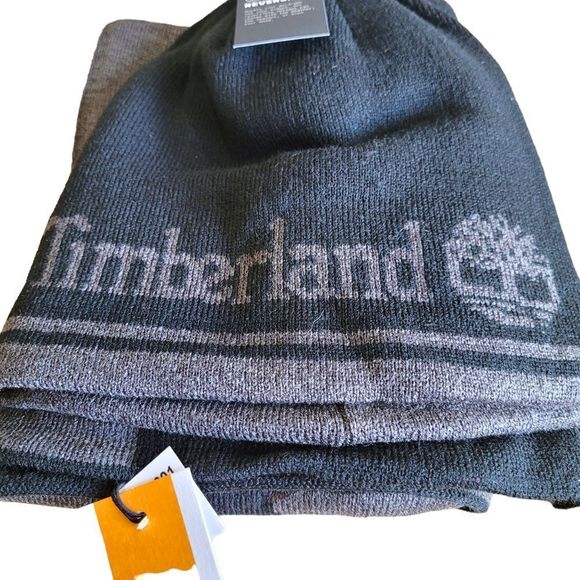 Timberland Logo Reversible Scarf & Beanie Hat Set - Picture 1 of 10